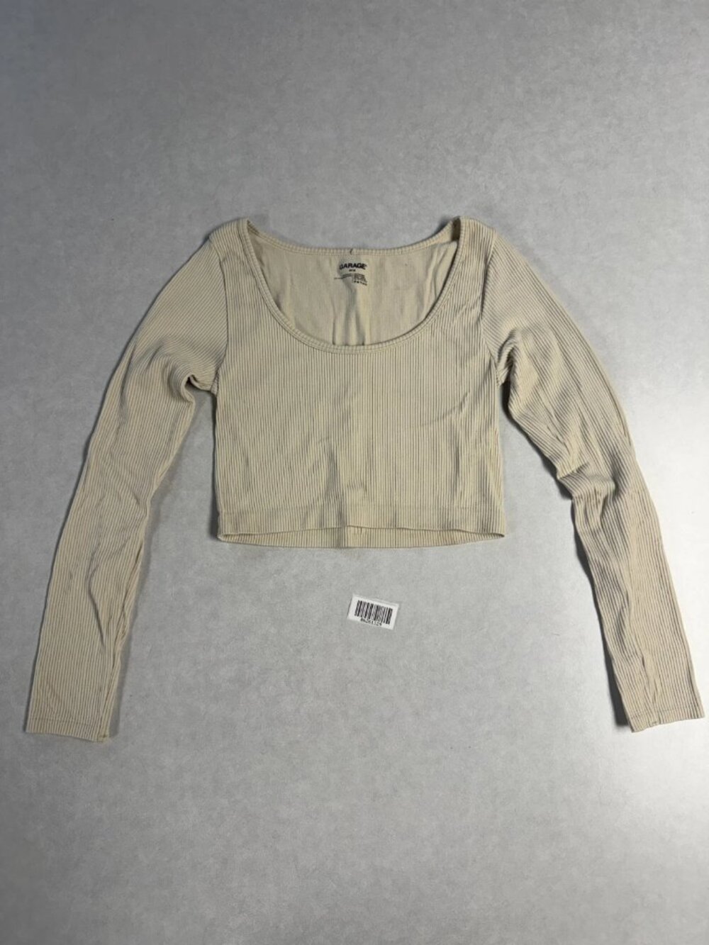 WORN Garage Womens Ribbed Scoop Neck Long Sleeve Knit Top Beige Size M